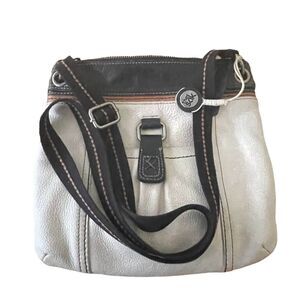 The Sak Kendra Cream Brown & Black Leather Crossbody Bag Shoulder Purse Top Zip